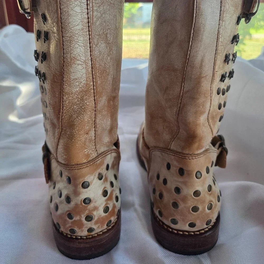 BedStu Whacky II Studded Cream & Tan Leather Boots, EU 39, best for US 8.5 - 9 - Picture 5 of 5